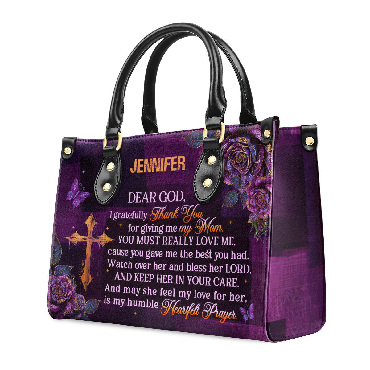 Personalized Christian Leather Handbag, Prayer for Mom Purse, Religious Mother’s Day Gift, Faith Handbag with Custom Name BLAF37
